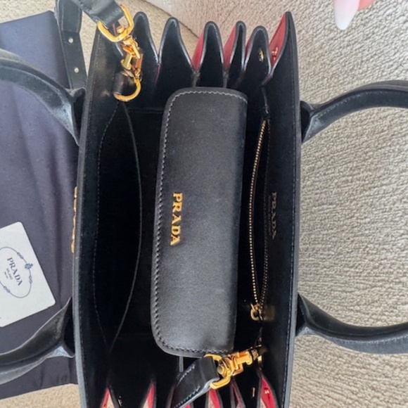 Prada Small Bibliothèque Saffiano Leather Crossbody Bag Red Sides- Dust Bag+Card - Picture 4 of 12